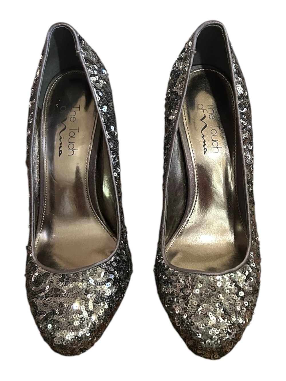Touch of Nina Silver Sequin Round-Toe Ultra High Heels